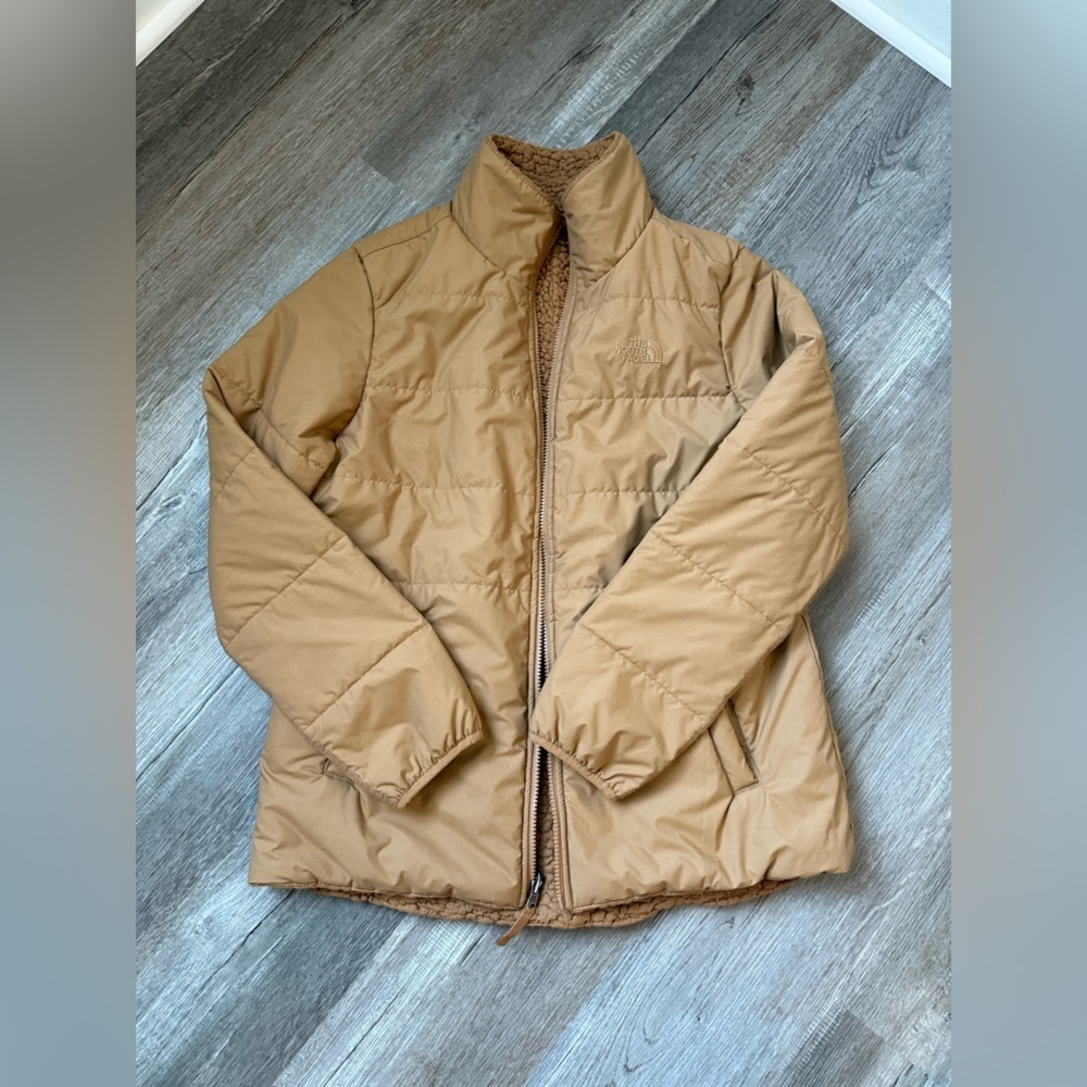 The North Face Teddy Coat Jacket Reversible Sherpa Puffer Warm Tan Brown S M